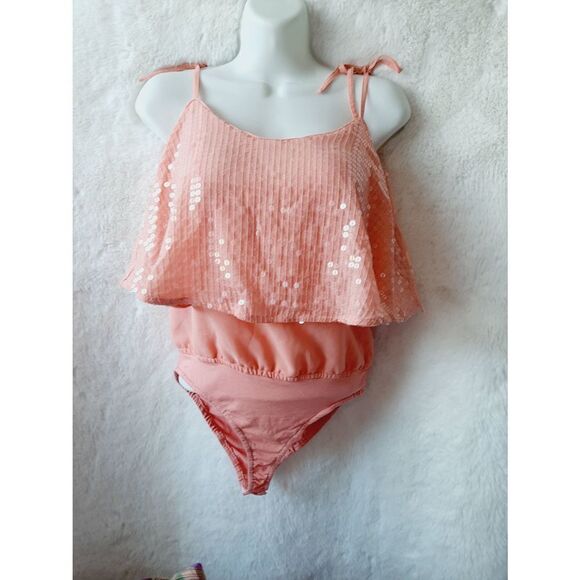 Bershka NIGHT OUT Pink sequin Small Flounce bodysuit - Picture 1 of 4